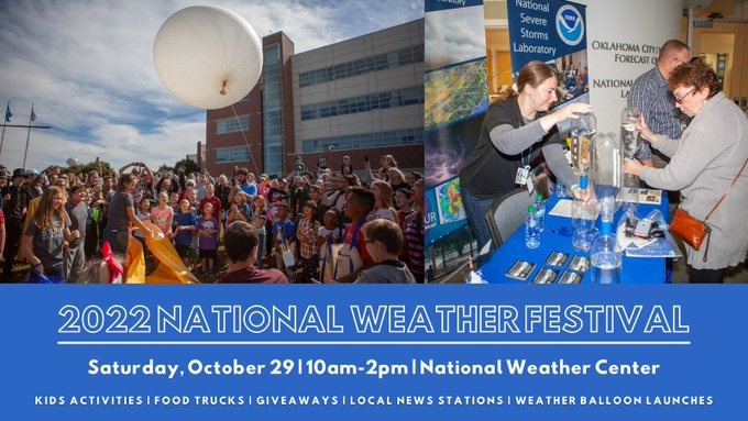 <a href="/NWSNorman/">NWS Norman</a> Don't forget...the National Weather Festival will be in this morning, 10-29-2022, (Saturday morning) starting at 10 AM through mid-afternoon here at the National Weather Center on the OU campus.  Admission is free!  Events both inside &amp; outside.  All invited!
