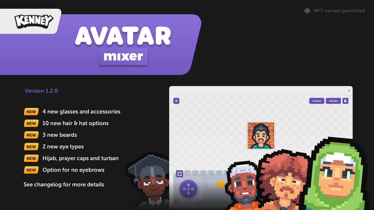Avatar Mixer has been updated adding new hair styles, hijab, prayer caps, a turban and more! (all requested). Create your very own avatar and export it as an image for use on any social media or in your games ✨

kenney.itch.io/avatar-mixer

#gamedev #gameart #gameassets