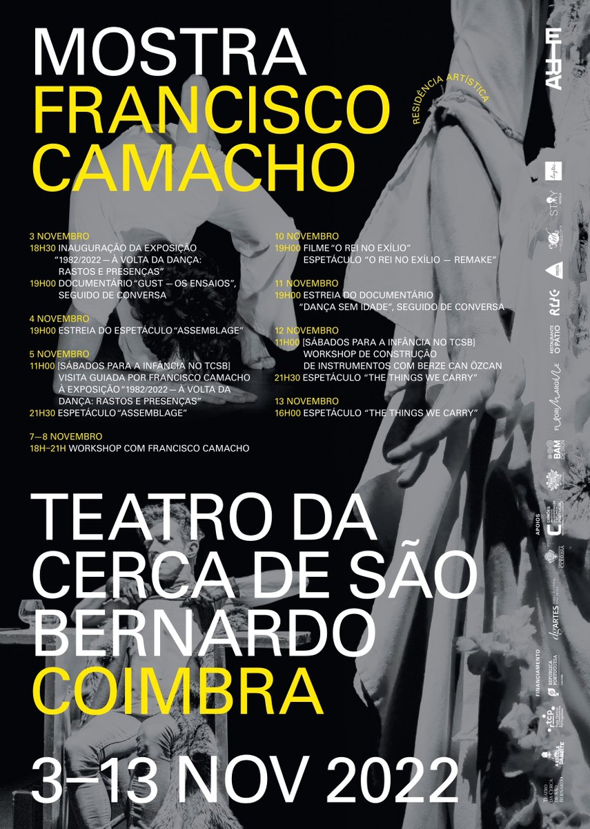 AEscoladaNoite's tweet photo. O bailarino e coreógrafo português Francisco Camacho está em destaque na programação do TCSB nas duas próximas semanas. 

Mostra Francisco Camacho
Teatro da Cerca de São Bernardo
3 a 13 de Novembro de 2022
organização EIRA / TCSB

Programa completo em:
https://t.co/dQDxQg3cgs https://t.co/EwrQUCJFzn