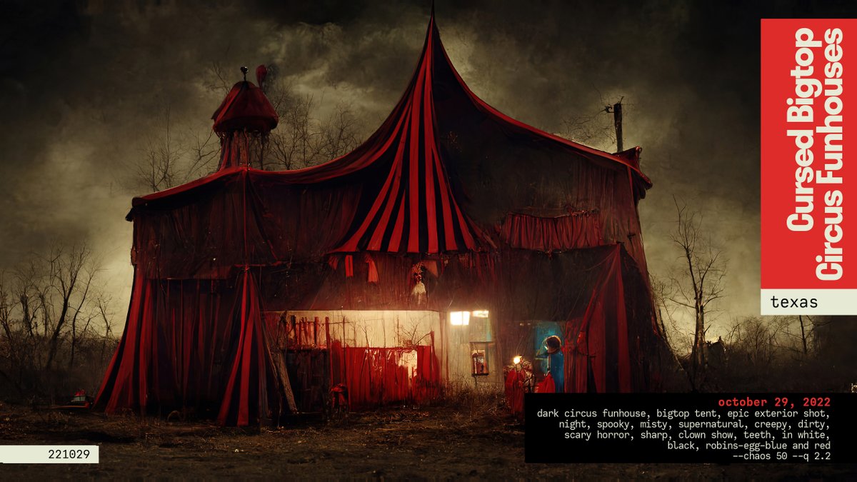 darylanselmo's tweet photo. #midjourney #artdirection #everydays #posthumandesign #posthumanart #ai #aiart #sideshow #bigtop #evilclown #deviant #clowns #funhouse https://t.co/VN3OrmmyUS