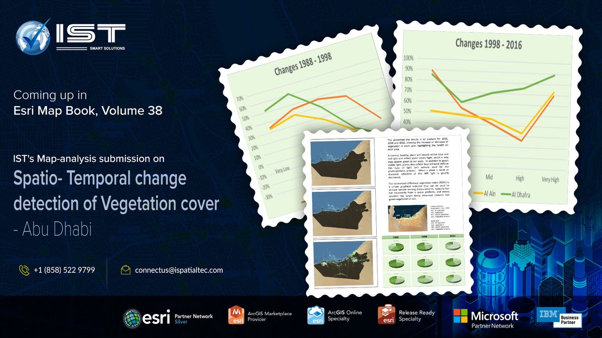 iSpatialTec's tweet image. Excited to announce that IST's Map-analysis submission on Change Detection-Making Vegetation Analysis Precision within the Abu Dhabi Emirate between the years 1988 to 2016 has been selected by Esri Press for publication. 
lnkd.in/dQBzwgmj
#esri #mapbook #iSpatialtec #IST
