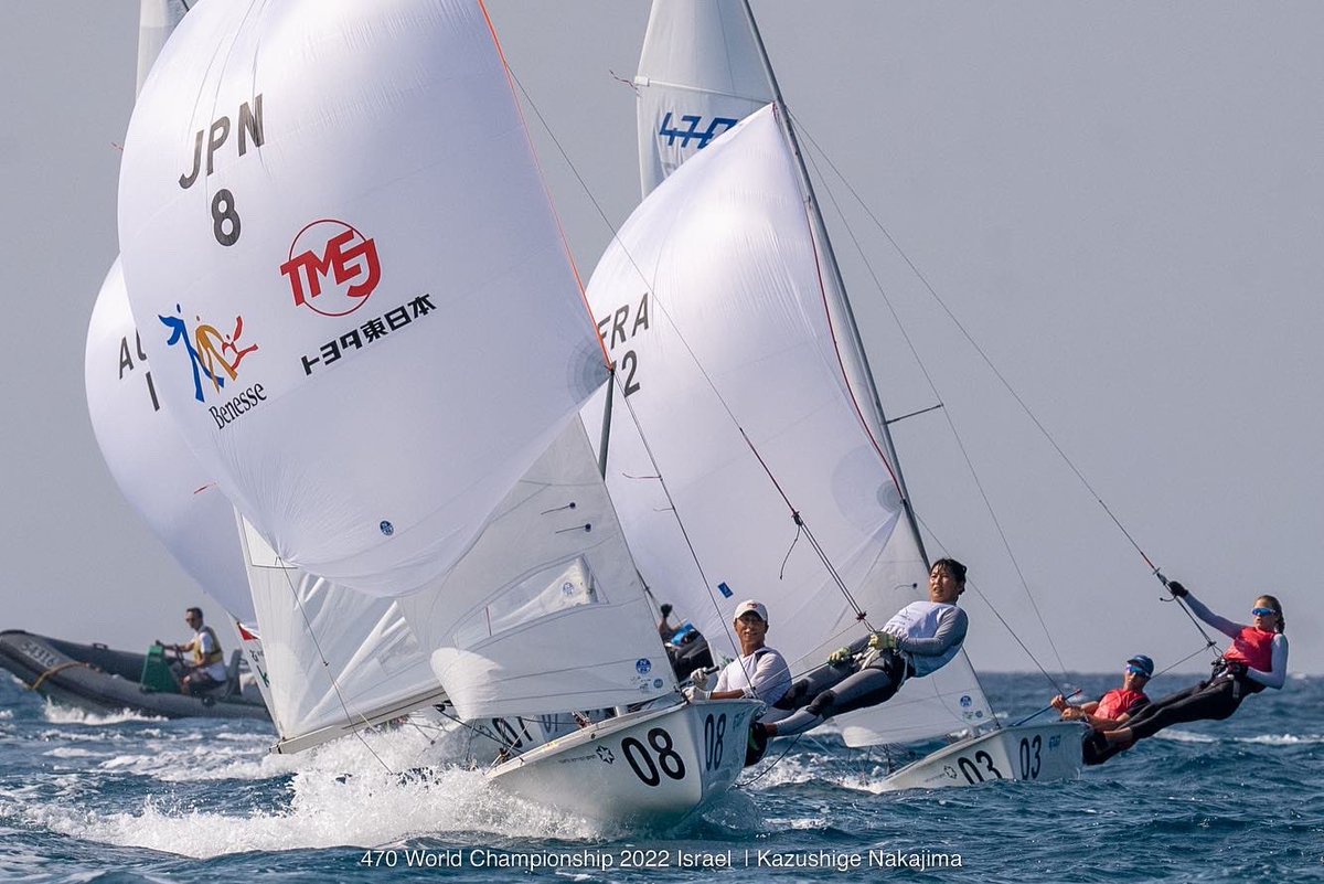 jpn470class's tweet photo. 470World Championship2022 Israel
メダルレース
岡田/吉岡組も大接戦の末、3位でフィニッシュ！
総合7位へあげて大会を終えました。

7位：岡田・吉岡組／102pt
16位：磯崎・関組／117pt
28位：高山・盛田組／159pt
36位：吉田・木村組／106点

【公式HP結果】
https://t.co/dVMj5iqS8Q

#470class https://t.co/UHwNjf26YF