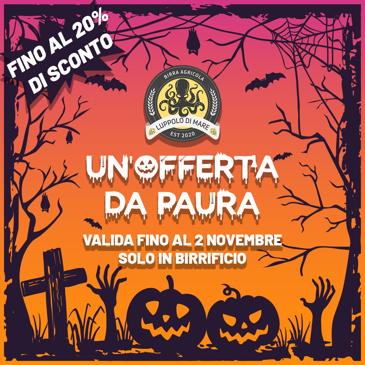 luppolodimare's tweet photo. 🎃 Questo #Halloween, vi proponiamo un'offerta da 😱 paura: Sconti fino al 20% per chi acquista le nostre birre nei "#PromotionPack" da 33 cl e da 75 cl.

L'offerta valida fino al 2/11 e solo per gli acquisti in birrificio.

Chiama o scrivi via WhatsApp per info📲 351.868.8204 https://t.co/tas1udB5Hb
