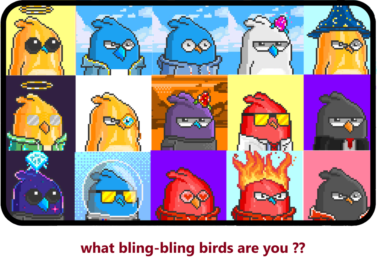 Vous voulez Investir dans les #NFT ? C'est le moment ! 
Achetez des #BLINGBLINGBIRDS pour moins de 1euro ! 
#NFTCommunity #BLINGBLINGBIRDS  Dépêchez vous ! #MBAPPE #CHINE #SEBATOPOL #POPCORN # Check out this collection on OpenSea opensea.io/collection/bli… via <a href="/opensea/">OpenSea</a>