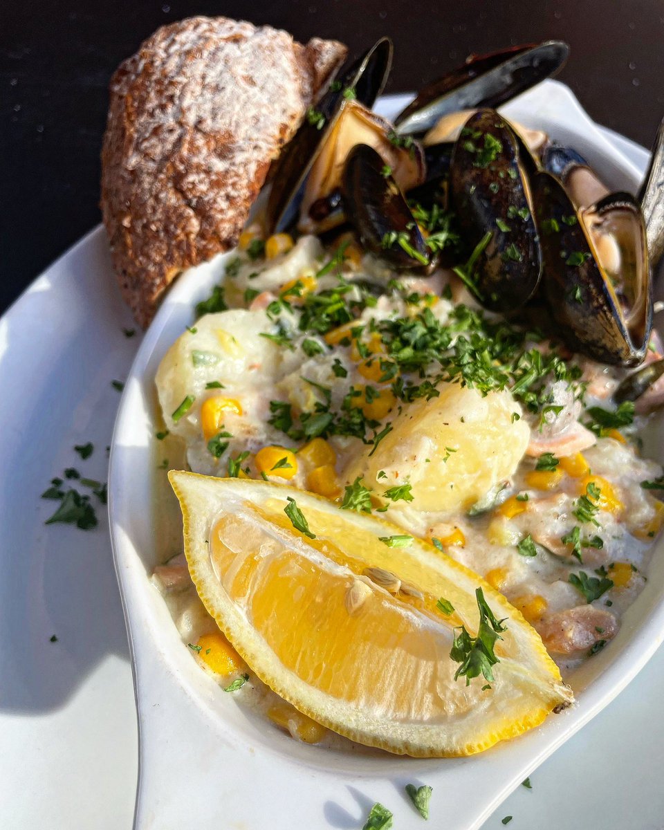 Our Irish Fish Chowder is the perfect comfort food for this changeable autumn weather. 

Poached boneless fish &amp; shellfish in a seasoned creamy sauce with potatoes, leeks &amp; sweetcorn. Served with a hunk of artisan bread for dunking and mopping up. Yum.