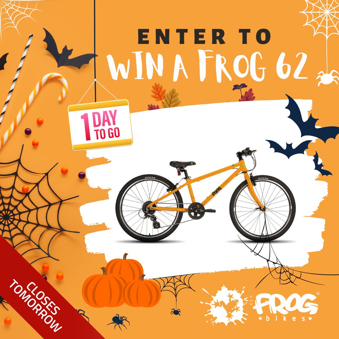 🎃LAST CHANCE TO #WIN A FROG 62 KIDS' BIKE 🎃 Enter TODAY to WIN a fang-tastic orange Frog 62 bike👻 Enter by following us, like this post & comment with a 🎃 below. Enter by TOMORROW! T&Cs: ow.ly/Z8n650L93Wz #frogbikes #winabike #competition