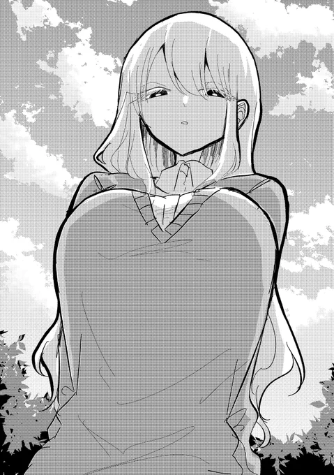 ネームが終わらないので大きくて目がほとんど開いてないカーディガンを着ているゆるふわウェーブの女の子に見下ろされる絵を描きました。 
