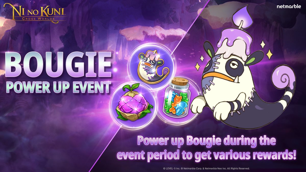 Soul Divers, don’t forget about the Bougie Power Up event. Enhance your familiar during the event period to get tons of rewards! Download Ni no Kuni: Cross Worlds. mar.by/ninokunicw1