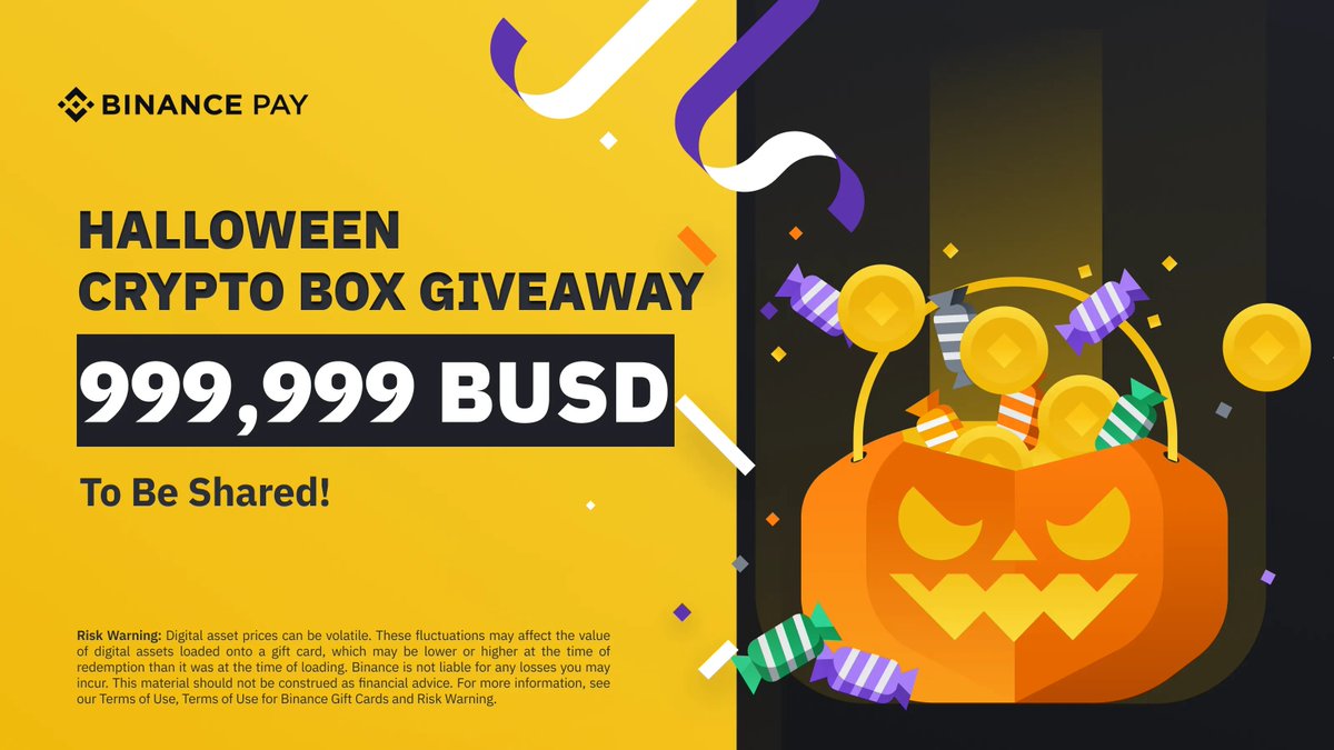 Join the #Binance Pay Halloween Crypto Box Giveaway and share a prize pool  of 999,999 #BUSD! Get started ➡️ https://t.co/Te9Zg6feQX