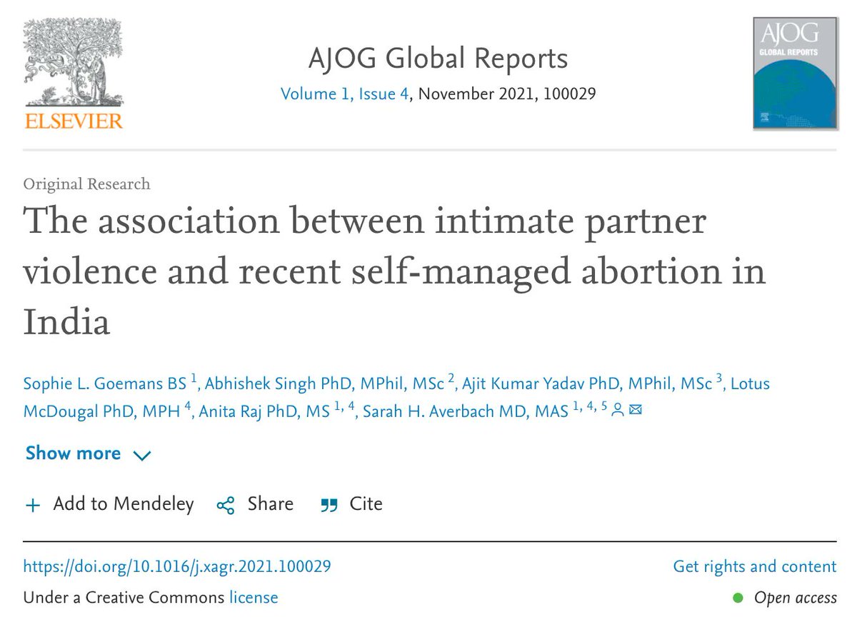 GEH_UCSD's tweet image. Did you know that IPV is also related to facility-based and self-managed abortion in India?  Check out new research from the #GENDERProject here @YaminiYamina @IIPSMumbai 
buff.ly/3f3o8lT