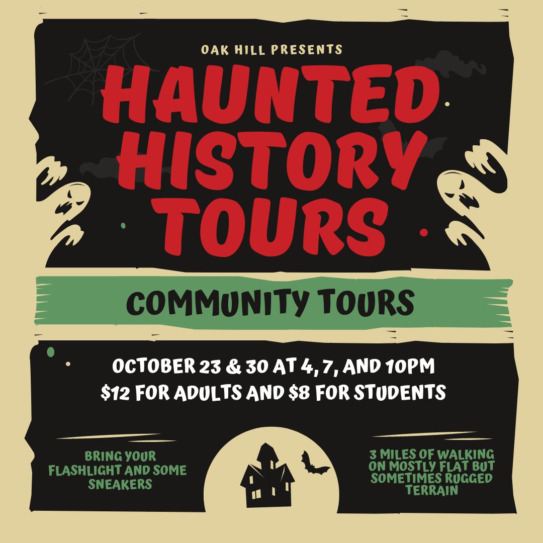 OakHillMuseum's tweet photo. Do you know what is truly scary? Missing out on Oak Hill Haunted History Tours! Make sure to sign up for our last community tour date on October 30 for the chance to learn about the spooky history of Berry! Use the link in our bio to sign up 👻 https://t.co/FpU9LJfFaI