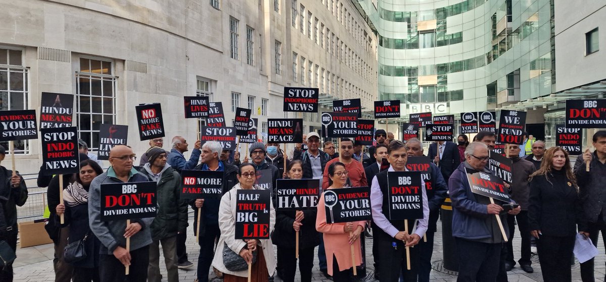 Hindus in the UK outside BBC HQ to protest about the continued bias & hate filled articles by @BBCNews against India & in particular Hindus. #HinduLivesMatter #HindusUnderAttackinUK