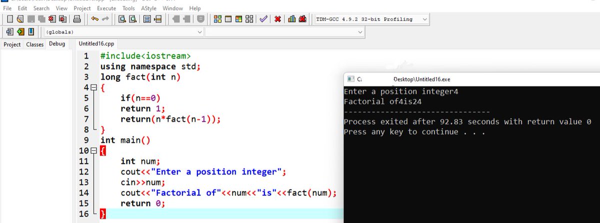 Priyanka0404200's tweet photo. #100daysofcoding #C++ programming language #programming #programmer #Coding
#Days16
Calculating Factorial using coding. https://t.co/raNV1z7xv3