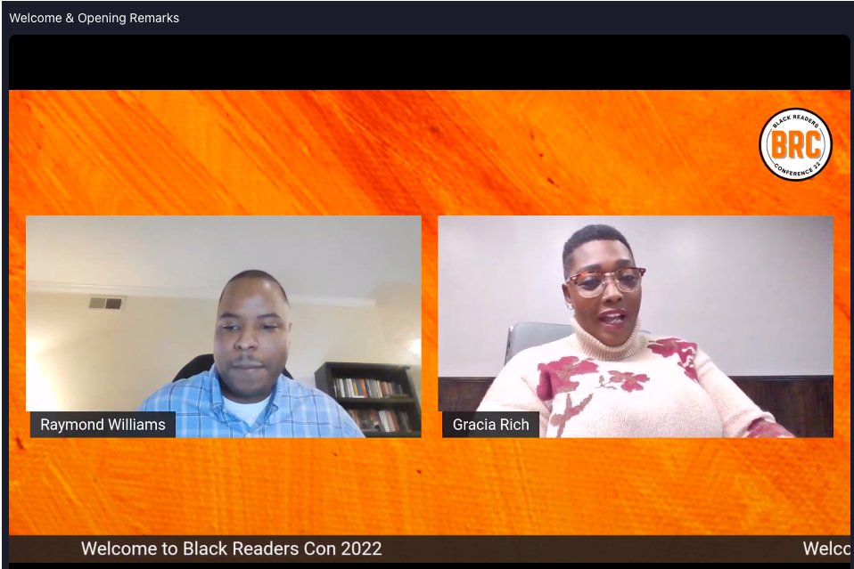 Author_DLWhite's tweet photo. Posted up at my computah watching opening remarks at @BlackReadersCon by @Gracia1113  and @rtwilliams16. 

#BRC22 https://t.co/tDsoZqXARV