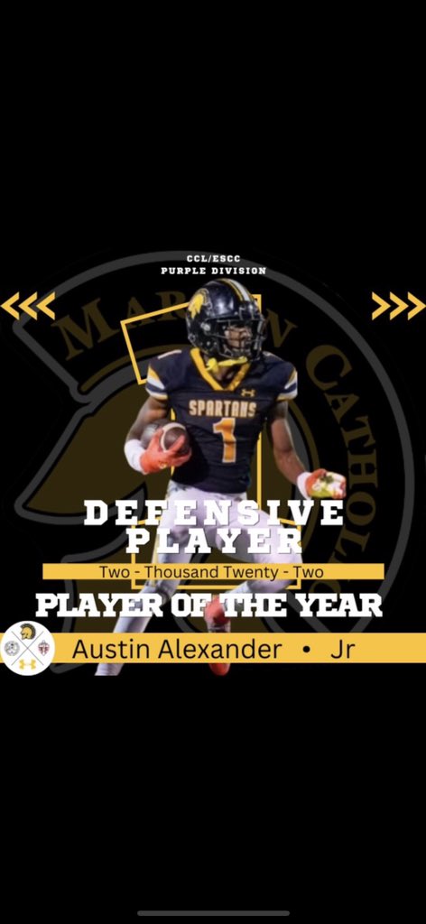 CCL/ESCC Purple DPOY @Aaustin05 24’. Led the conference with 7 INTs, had 42 solo tackles, 49 total. Scored a defensive TD, 3 on offense. 472 all purpose yds. Accomplished all of this in 6 games. @LopezMchs @EDGYTIM @PRZJordan @LemmingReport @hsfbscout @AllenTrieu @CoachBigPete