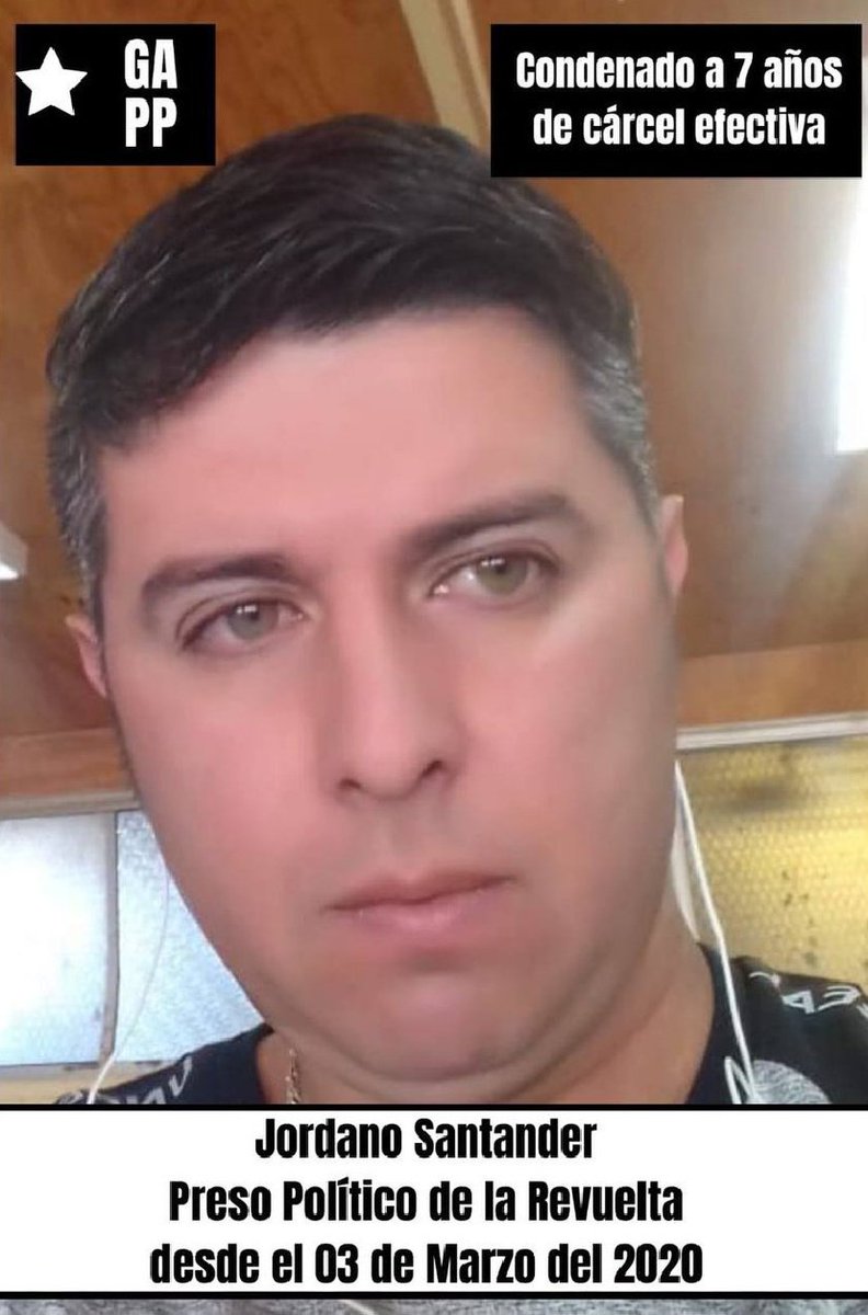 yolaPaulalajavy's tweet photo. Soy Jordano Santander 38 años, repartidor de gas.
En Sn Antonio,el 02-03-20 fui torturado, soy preso político de la revuelta, el E° me condenó por "ánimo homicida" a 7a y 4m
Hace 3 años salí a luchar por ti ,tu silencio me condena
#Elsilencioloscondena
#Elsilenciotehacecómplice https://t.co/MpqUwitAEL