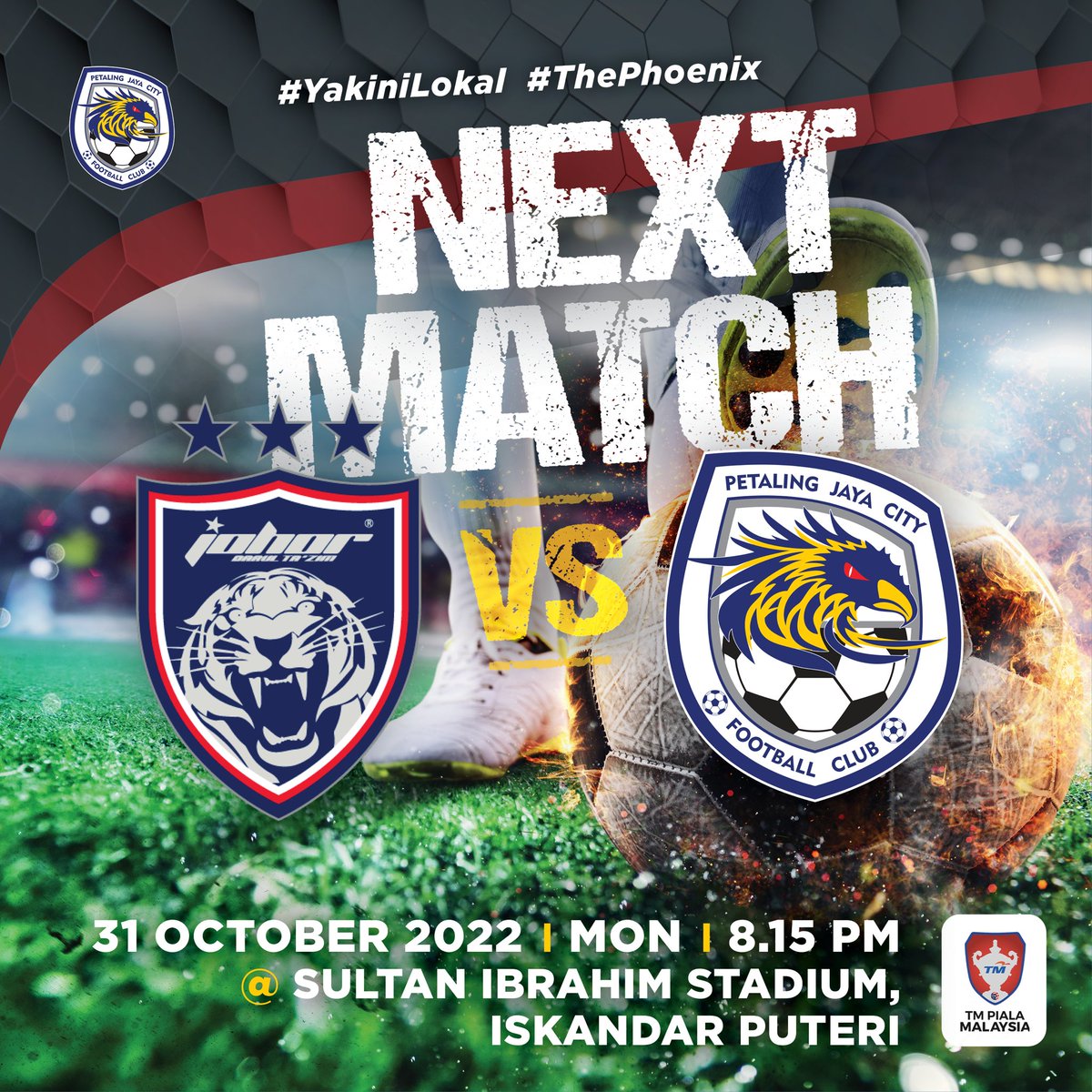 pjcityfc's tweet photo. Next up, we will face Johor Darul Ta’zim in the second leg of Malaysia Cup round 16 on Monday at Sultan Ibrahim Stadium, Iskandar Puteri. 

#YakiniLokal #ThePhoenix #QNET https://t.co/oC38LK926D