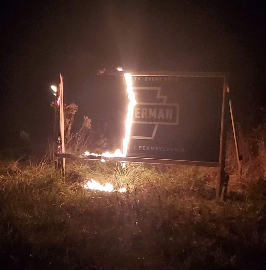 This happened last night on a farm in deep red Lawrence County. There is no place for violence and intimidation in politics. Our campaign is about bringing people together and rejecting hate + extremism. All Pennsylvanians should feel safe to show their political support.