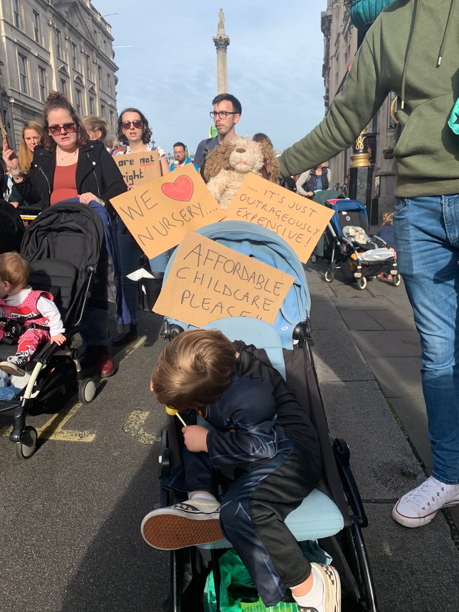 We joined #marchofthemummies today because childcare is unaffordable and inaccessible for so many families. Too many women are scaling back or leaving the workforce. Thank you @PregnantScrewed for making our voices heard
