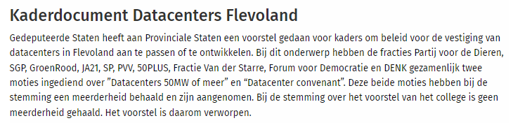 En de fracties vd #oppositie in #ProvincialeStaten #Flevoland, die vóór de 2 moties stemden, zijn:
- <a href="/PvdDFlevoland/">Partij voor de Dieren Flevoland</a>
- <a href="/SGPFlevoland/">SGPFlevoland</a>
- GroenRood
- <a href="/JA21Flevoland/">JA21 Flevoland</a>
- <a href="/SP_Flevoland/">SP Flevoland</a>
- <a href="/FlevolandPVV/">PVV Flevoland</a>
- <a href="/50plus_Flevo/">50PLUSFlevoland</a>
- Fractie Van der Starre
- <a href="/FvD_Flevoland/">FvD Flevoland</a>
- @Denk_Flevoland 

3/3
