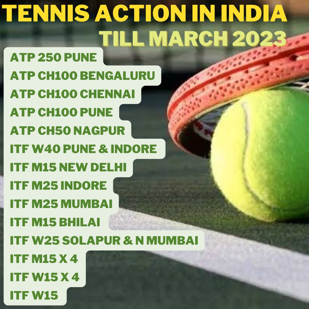 Fantastic news coming in from @siyer30 sir and @AITA__Tennis as they announce as many as 22 ATP & ITF tournaments starting from tomorrow till March 2023 Busy season for #Indian Players