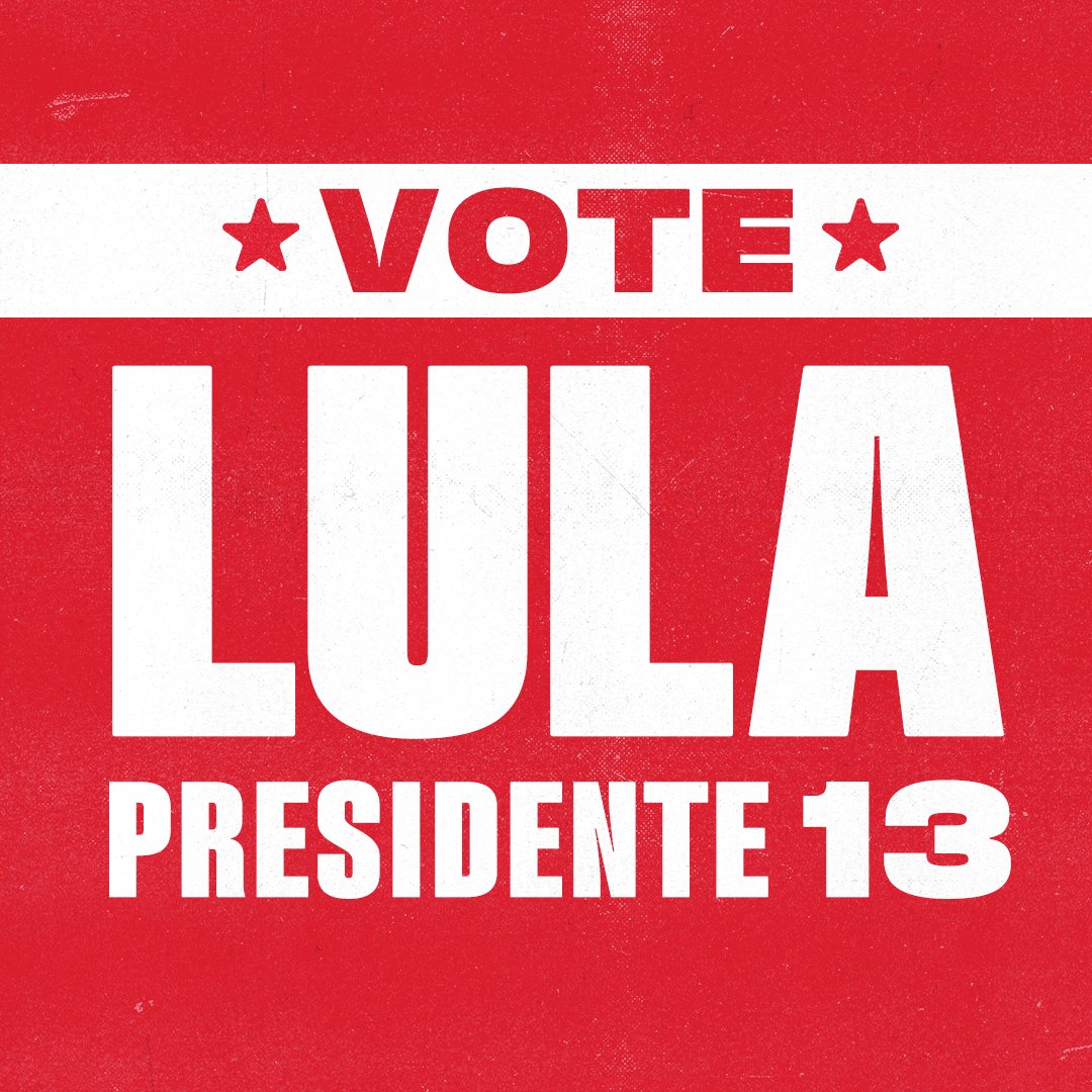 Amanhã é dia de depositar todo nosso amor e esperança por um Brasil melhor nas urnas, apertando 13 com bastante força. ATÉ A VITÓRIA, COMPANHEIRADA! 🌟 #LulaPresidente13