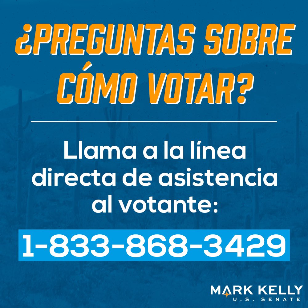 ☎️ La línea directa de asistencia al votante de @MissionForAZ tiene todas las respuestas a cualquier pregunta que tengas sobre cómo votar. Si no estás seguro de algo, llámalos al 1-833-868-3429.