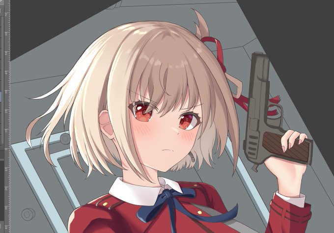 千束のイラスト、あとは背景と効果だけです!がんばろ～ 