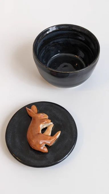 A bunny lidded vessel  