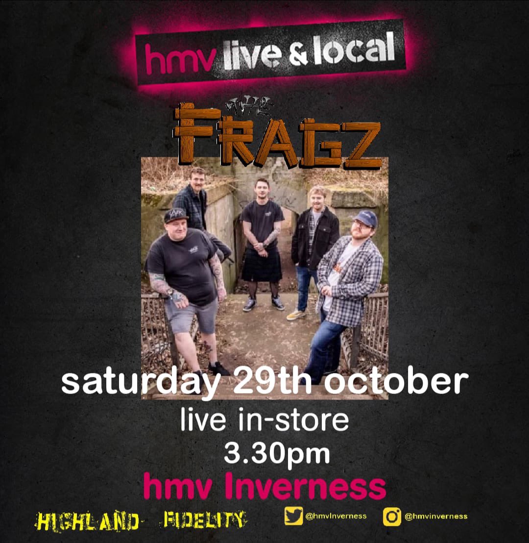 hmvInverness's tweet photo. Currently #Live in-store &amp; on our #instagram hmvinverness is the mighty #Fragz with their unique style #TeuchterPunk.
#hmvLiveAndLocal #HighlandFidelity #Inverness #LiveMusic https://t.co/mIUujFfgJt