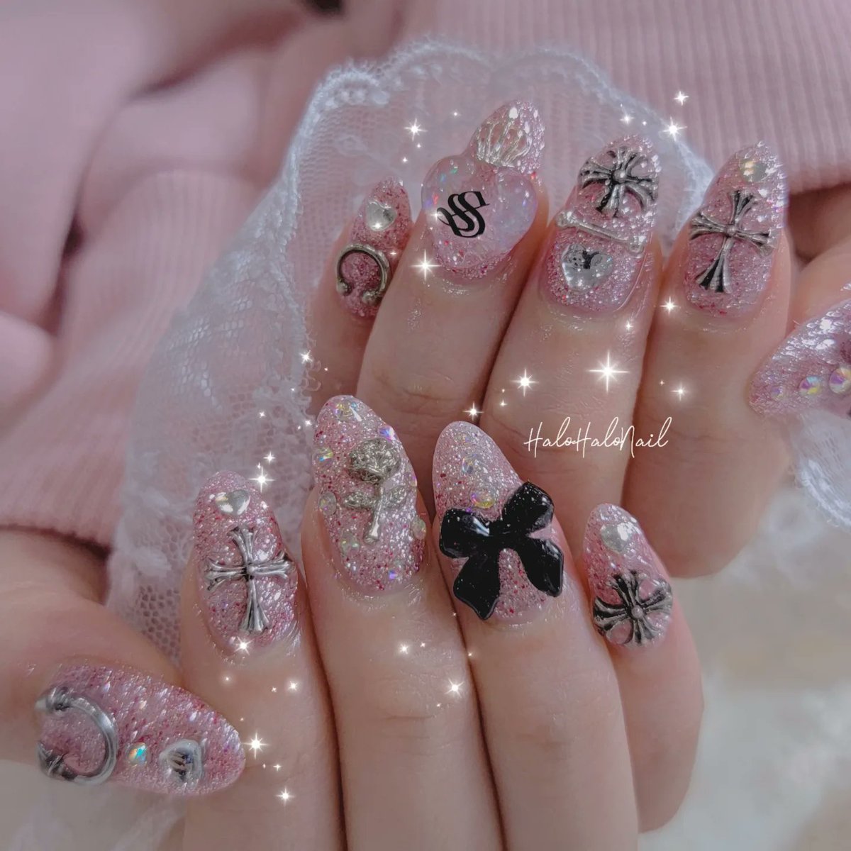 ネイル ネイルチップ つけ爪 ロング 韓国 グリッター ラメ ネイル