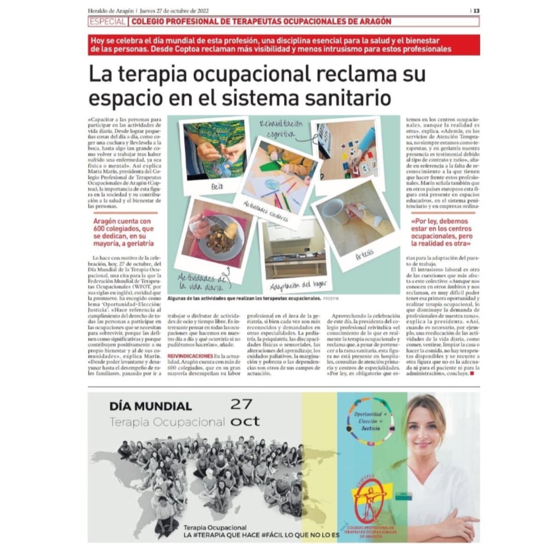 COPTOCAM's tweet photo. Repost Consejo terapia ocupacional @ConsejoTO y Colegio Profesional de Terapeutas Ocupacionales de Aragón:
👏🏻👏🏻👏🏻👏🏻👏🏻 #HagamosTO #DiaMundialTO #miDiaMundialTO #Coptoa #WorldotDay22 #Gracias @coptoa
2 días https://t.co/rBEIv3NuR6