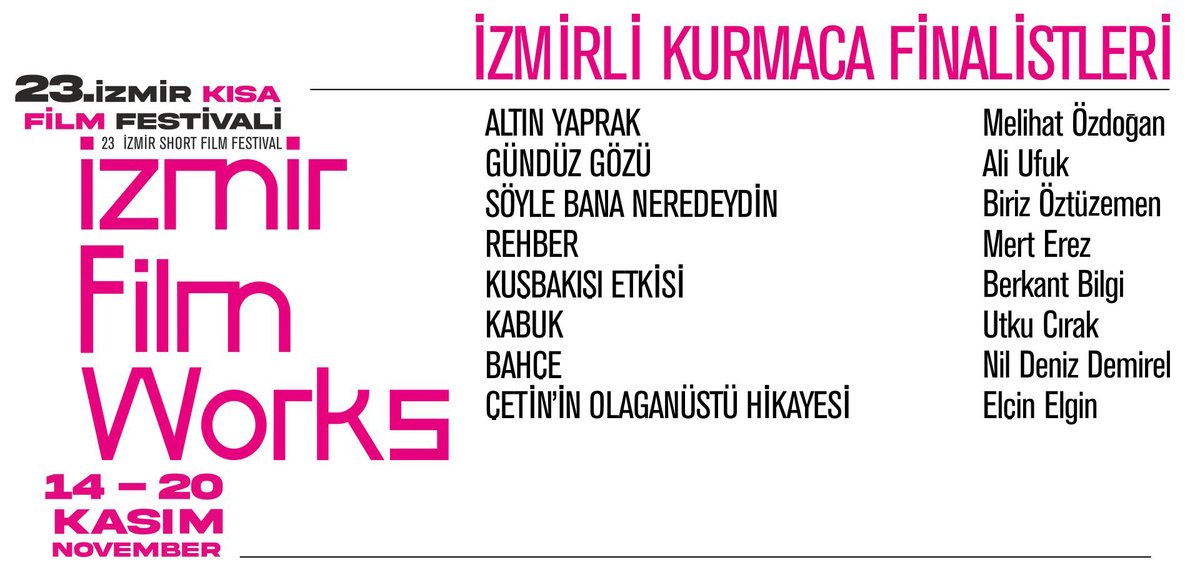 Bu yıl ikincisini düzenleyeceğimiz proje yarışması ve sinema eğitimlerinin yer alacağı İzmir Film Works'te finalistleri belli oldu.