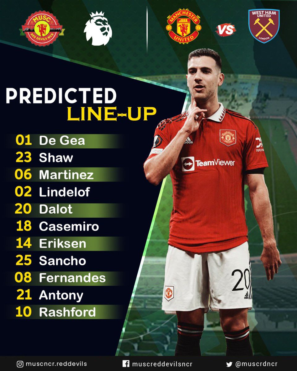 Here is our Predicted Lineup for tomorrow's Premier League encounter against @westham at Old Trafford! 🔥 Would you make any changes? #mufc #munwhu #westhamfc