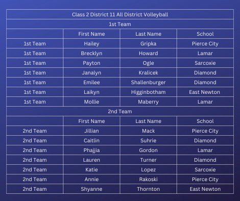 Class 2 District 11 All District team 🏐