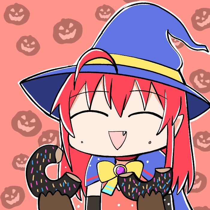 1girl hat food solo red hair witch hat closed eyes  illustration images