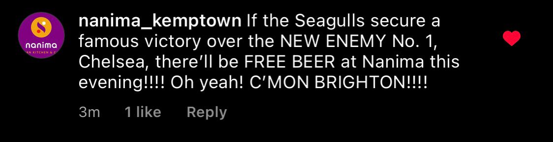 SirenS0's tweet photo. Bet the owners of @nanima_kemptown are s***ing themselves right now #BHAFC ⚽️ https://t.co/fCuApdfrPH