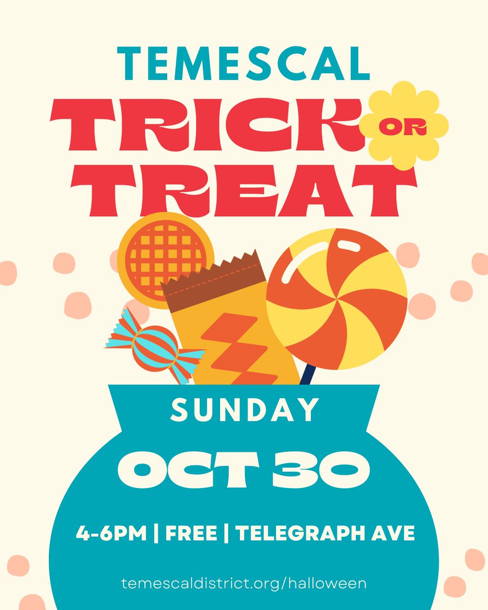 Check out two Halloween family events on Oct 30. Ride Lines 51A, 51B, and 79 to Rockridge on College Ave. bit.ly/3U487er Ride Lines 6, 12, and 57 to Temescal Trick-or-Treat bit.ly/3SRMxbP @RockridgeOak @TemescalDist