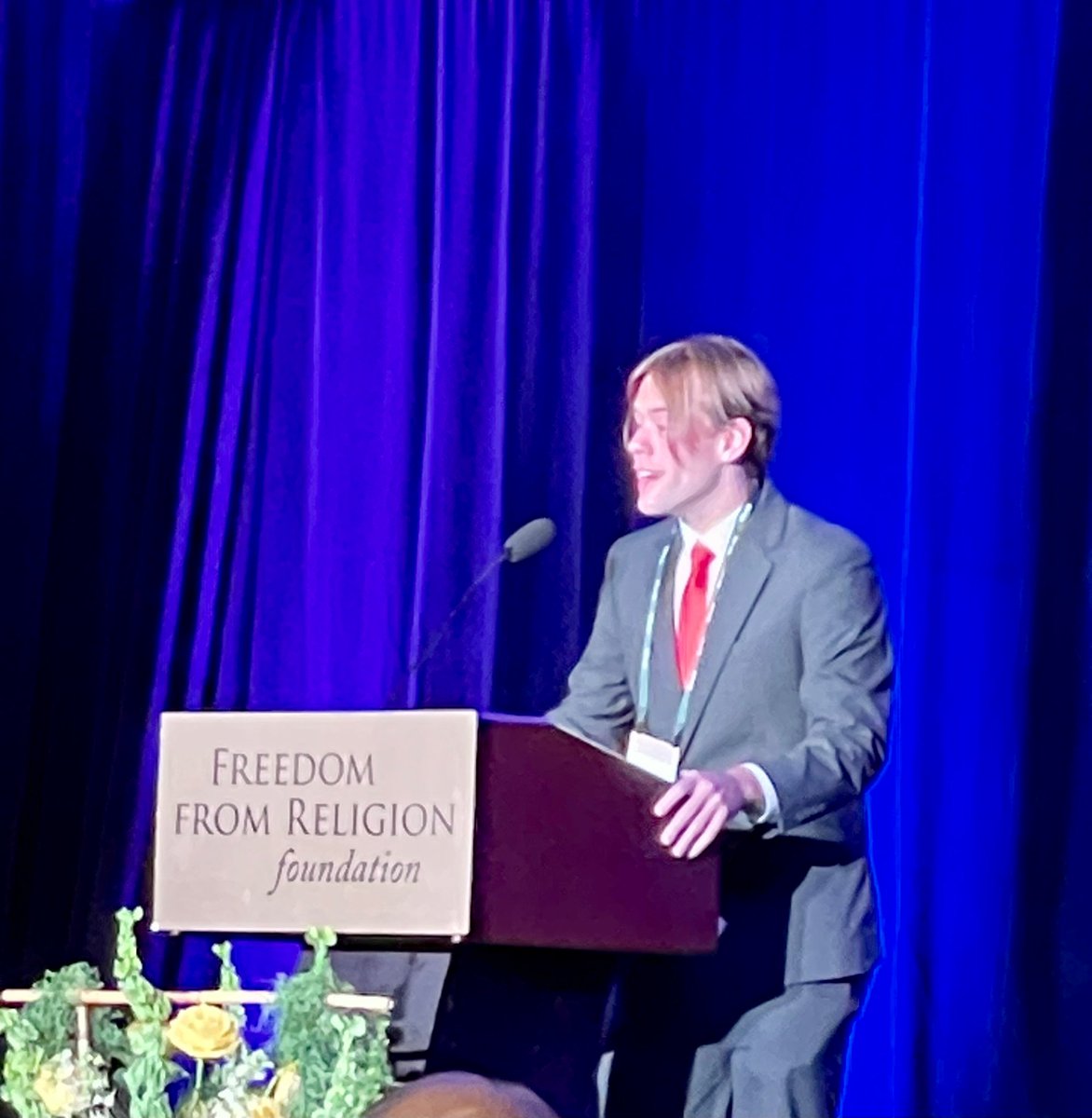 Letha_Hughes's tweet photo. Three bright young minds are @FFRF’s Student Essay Winners! Marcus Brown, Caleb Buell, and Ethan Haight read their fantastically rational essays at #FFRFCon2022

#NormalizeAtheism 
#DOMessWithTexas https://t.co/hmCmizl2Xi