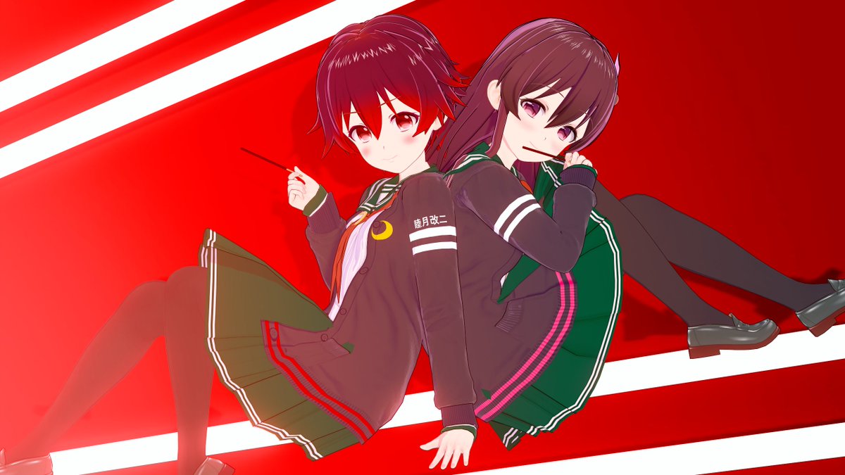如月(艦これ) ,睦月(艦これ) 「ポッキー&amp;プリッツの日睦月型の娘でシーンデータお借りしてます。#艦これ 」|ISUCA401@PSO2_ship2のイラスト