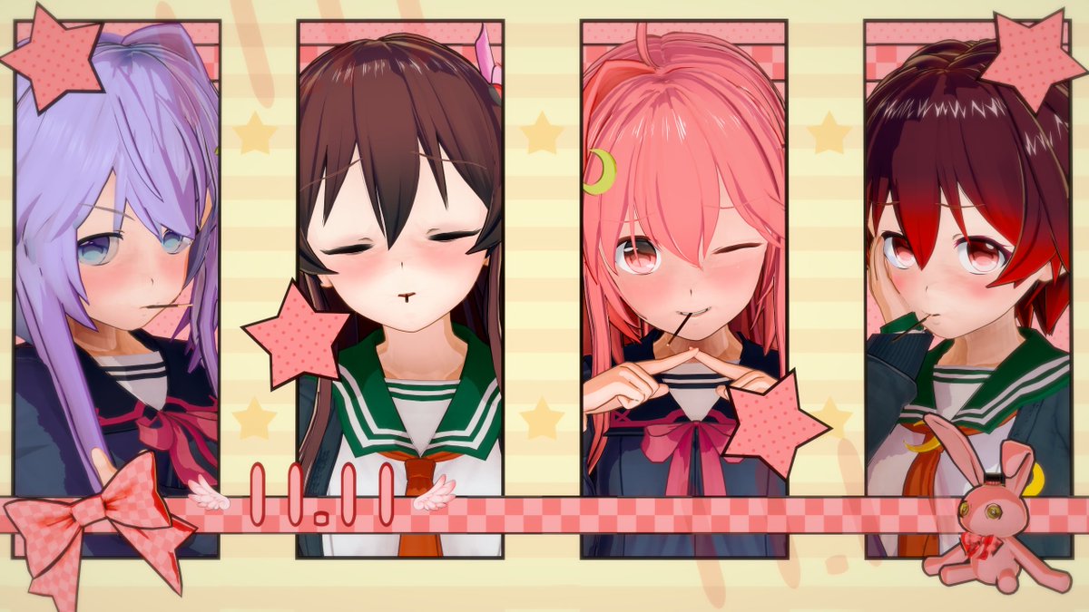 如月(艦これ) ,睦月(艦これ) 「ポッキー&amp;プリッツの日睦月型の娘でシーンデータお借りしてます。#艦これ 」|ISUCA401@PSO2_ship2のイラスト