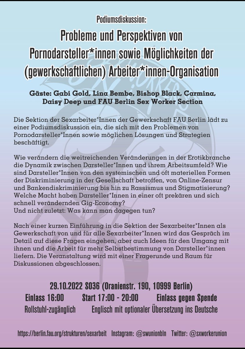 The panel just started! Swing by.  
SO36 on Oranienstr 190. Gonna talk until 20:00

<a href="/PFFBerlin/">Pornfilmfestival Berlin</a> <a href="/so36berlin/">SO36</a>