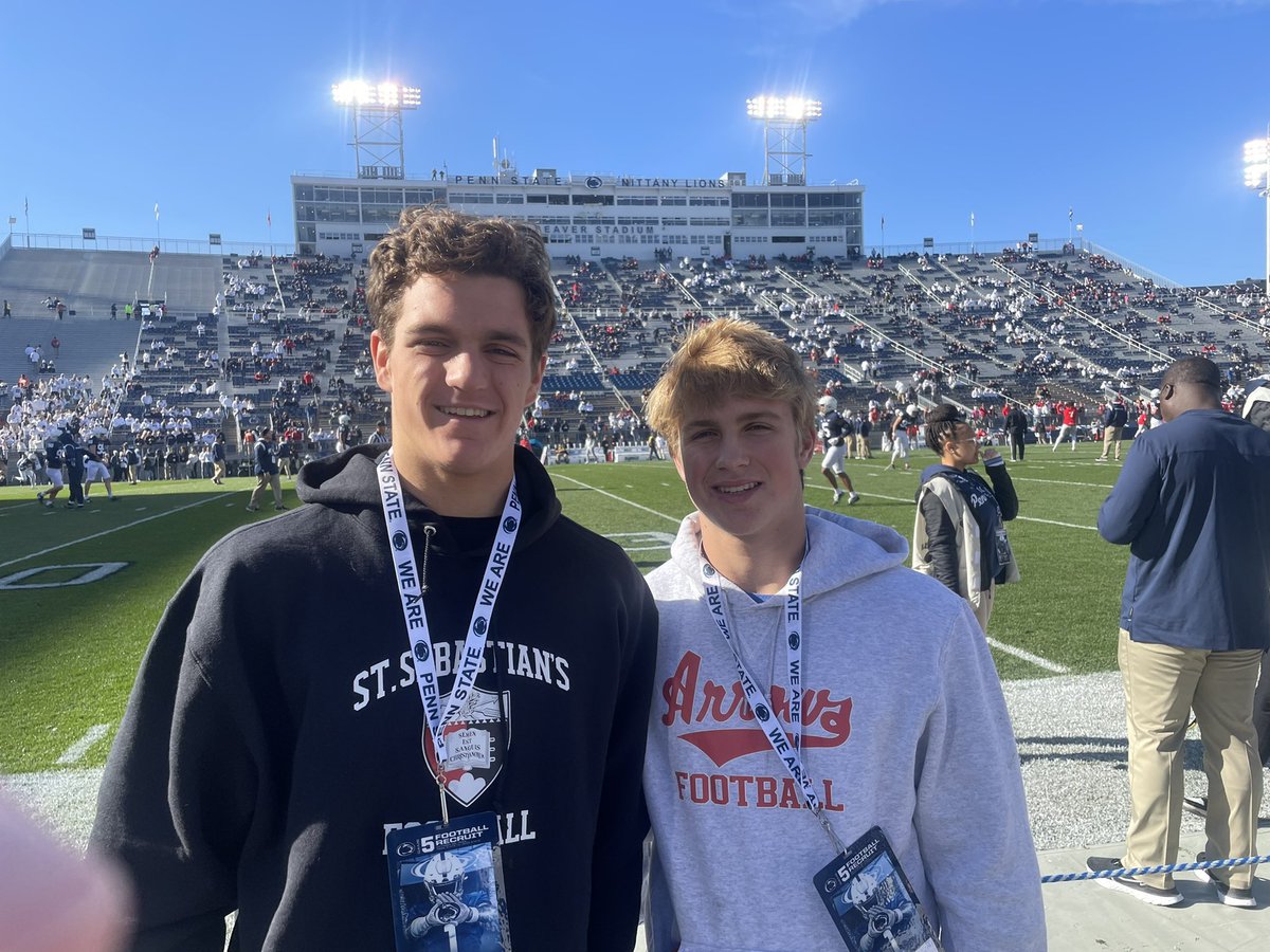 DMs like this pic make my day! Love seeing 2026 prospects (current 9th graders) that made our National Watch List last year as 8th graders, now on visits across the country! Two of Massachusetts top kids @FunkeDominic & @GeorgeKelly24 visiting @PennStateFball !