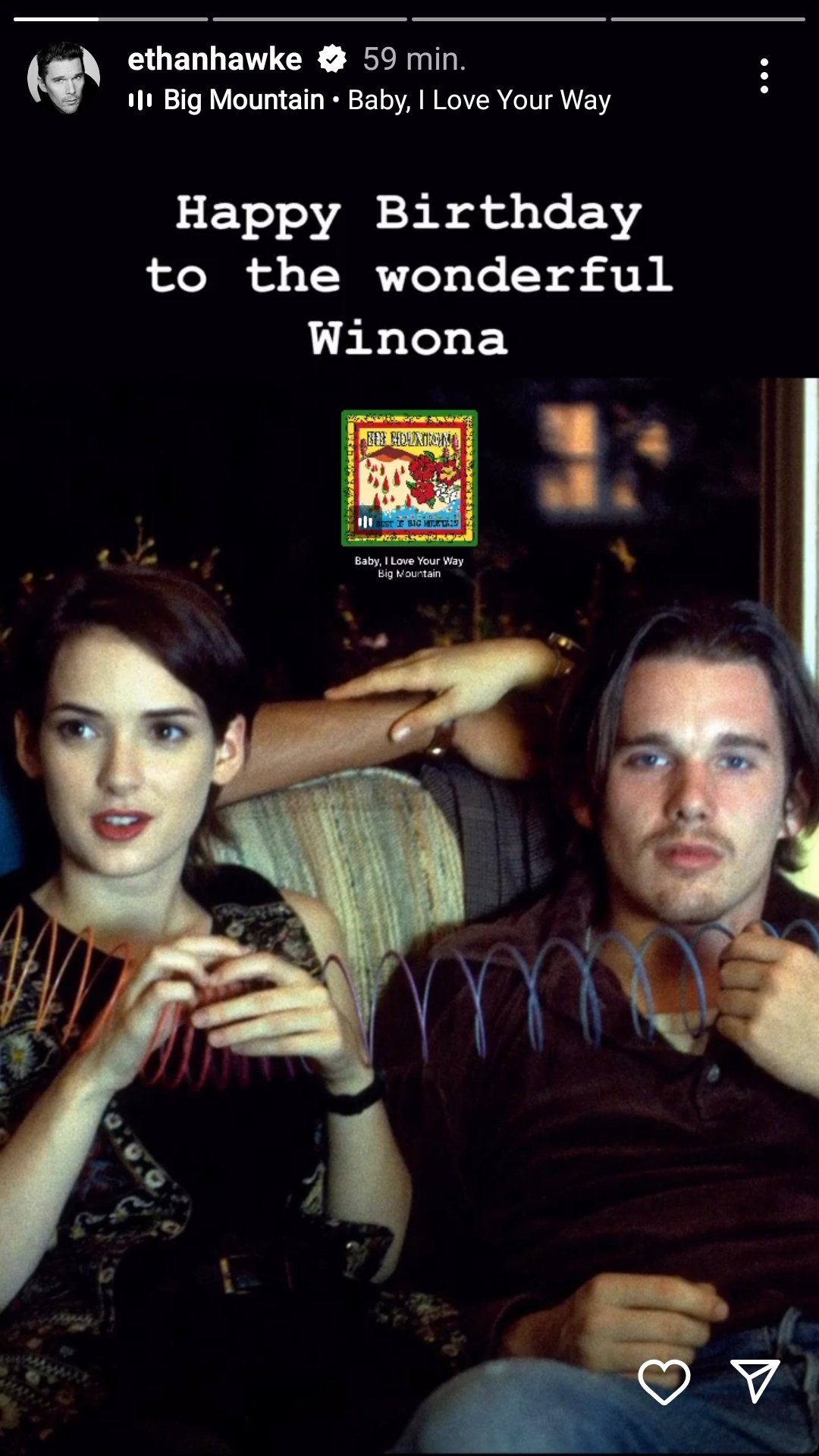 Ethan Hawke wishes Winona a happy birthday 
