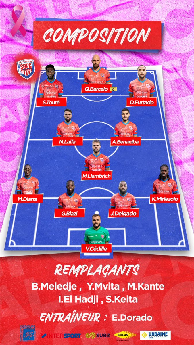 SGFCfoot's tweet photo. 📋 Voici le XI de départ !

🔴🔵 #AllezSGFC https://t.co/ZBuzAqj8xC