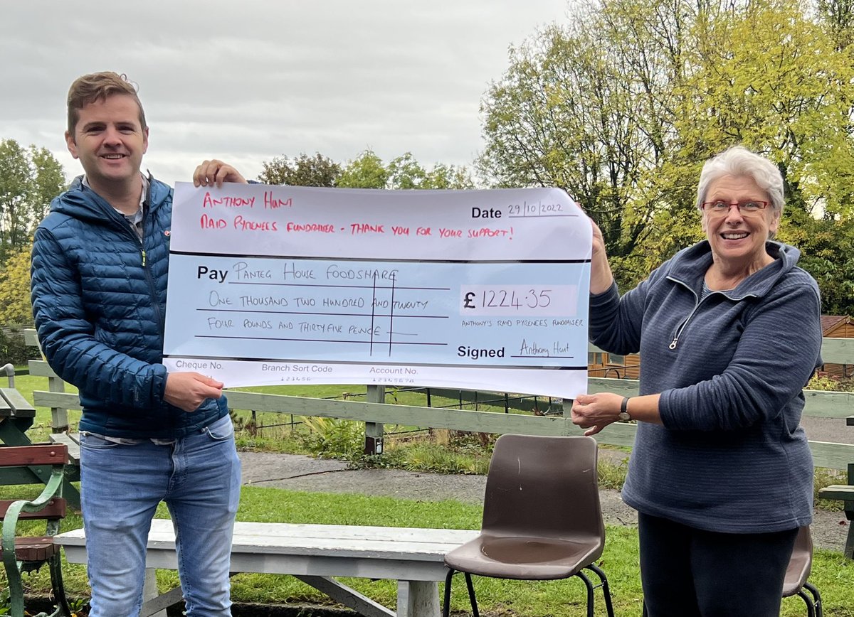 Presentation today for Panteg House Foodshare from my Raid Pyrenees cycling. Thank you everyone for the donations, £1224.35 raised to support the fantastic Foodshare volunteers with their great work supporting people <a href="/PantegHouse/">Panteg House</a> Made all the mountain miles even more worthwhile!