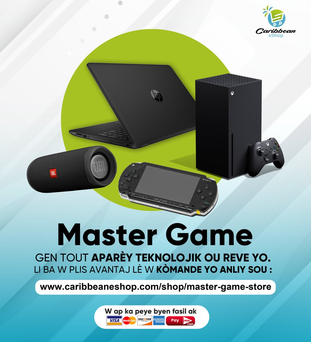 Caribbean_eShop's tweet photo. MASTER GAME kontan fè w konnen ke li genyen tout APARÈY TEKNOLOJIK OU REVE YO.
Li ba w plis avantaj lè w KÒMANDE YO ANLIY sou :
https://t.co/M9bHrcE0kY
Pa pran tan pou w fè tèt ou plezi. https://t.co/fYNoA5xpDu