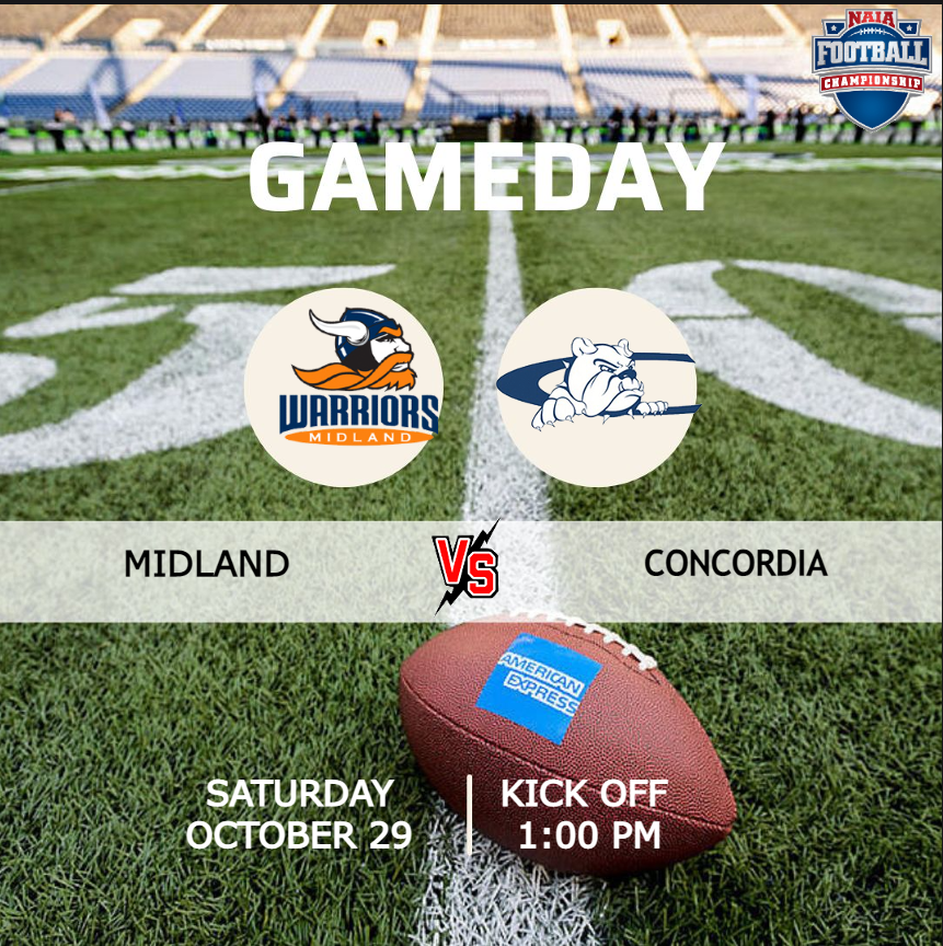 NAIA FOOTBALL (@naiafootbal) on Twitter photo ๐จ GAMEDAY๐จ
๐ <a href="/MidlandU_FB/">Midland Football</a> ๐ <a href="/CUNEFootball/">CUNE Football</a> ๐
๐ Saturday, October 29 | โฑ 1:00 PM
๐บ Live On : is.gd/kCag4k
@CUNEathletics <a href="/Coach_JHoffman/">Justin Hoffman</a> <a href="/Midland_Sports/">Midland Warriors</a> <a href="/EthenNoah/">NOAH ๐
ฑ๏ธETHEN</a> <a href="/Coach_Honnold/">Denny Honnold</a> @PresHorner ๐จ GAMEDAY๐จ
๐ <a href="/MidlandU_FB/">Midland Football</a> ๐ <a href="/CUNEFootball/">CUNE Football</a> ๐
๐ Saturday, October 29 | โฑ 1:00 PM
๐บ Live On : is.gd/kCag4k
@CUNEathletics <a href="/Coach_JHoffman/">Justin Hoffman</a> <a href="/Midland_Sports/">Midland Warriors</a> <a href="/EthenNoah/">NOAH ๐
ฑ๏ธETHEN</a> <a href="/Coach_Honnold/">Denny Honnold</a> @PresHorner
