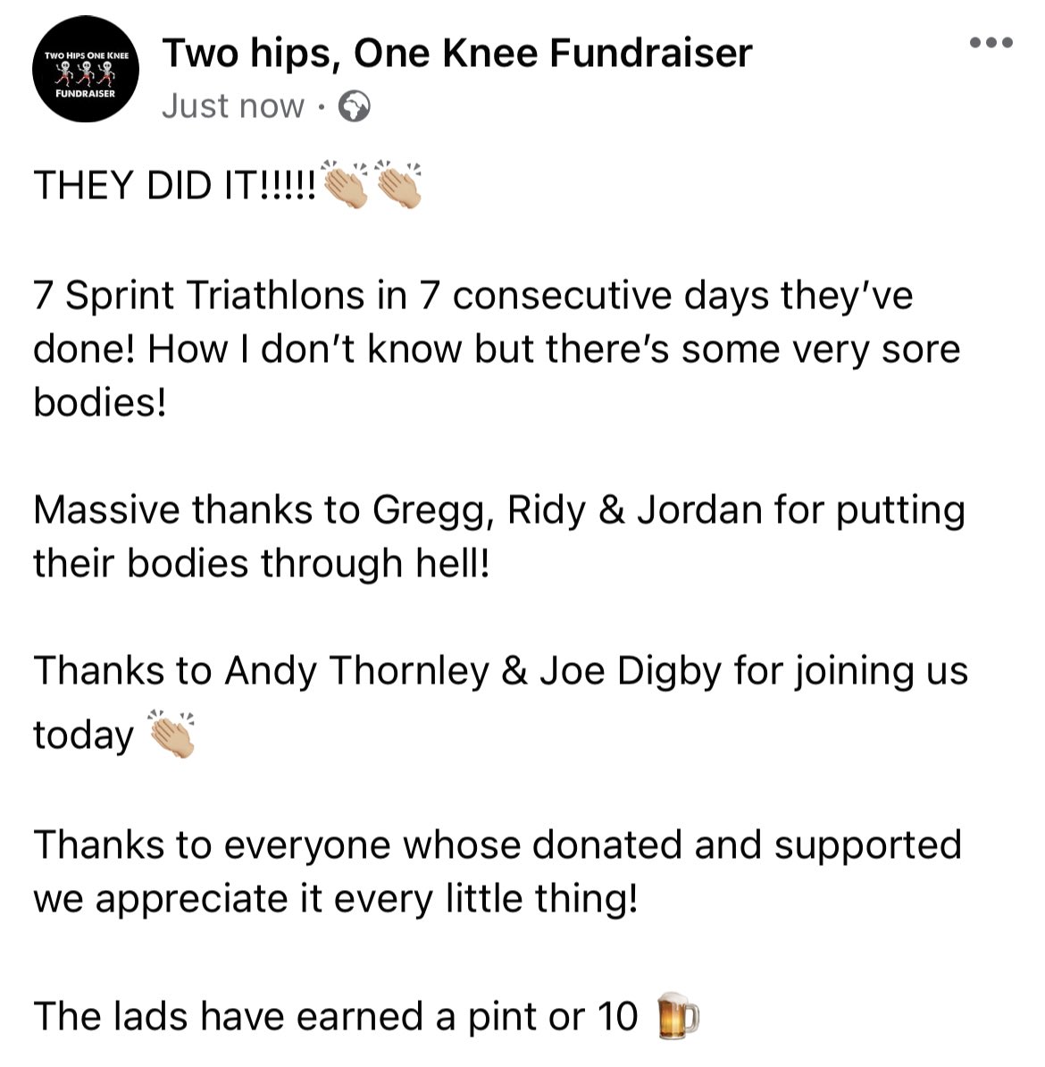 Two Hips One Knee Fundraiser tweet media