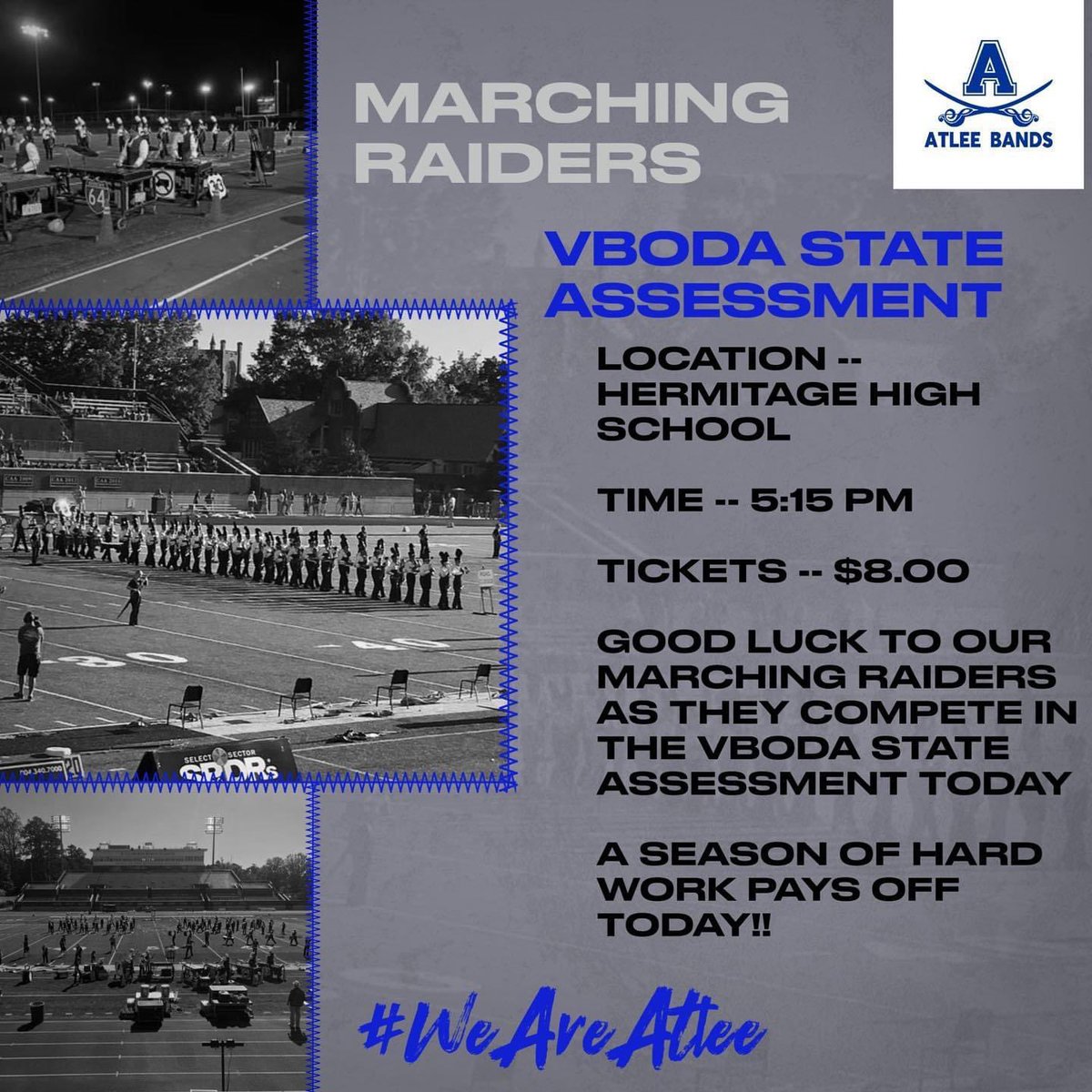 Today begins our end of the season tradition with our VBODA performance!  Senior speeches, notes of thanks, lunch and celebrating our students for their season of hard work!  We hope you will come out and see us at Hermitage!